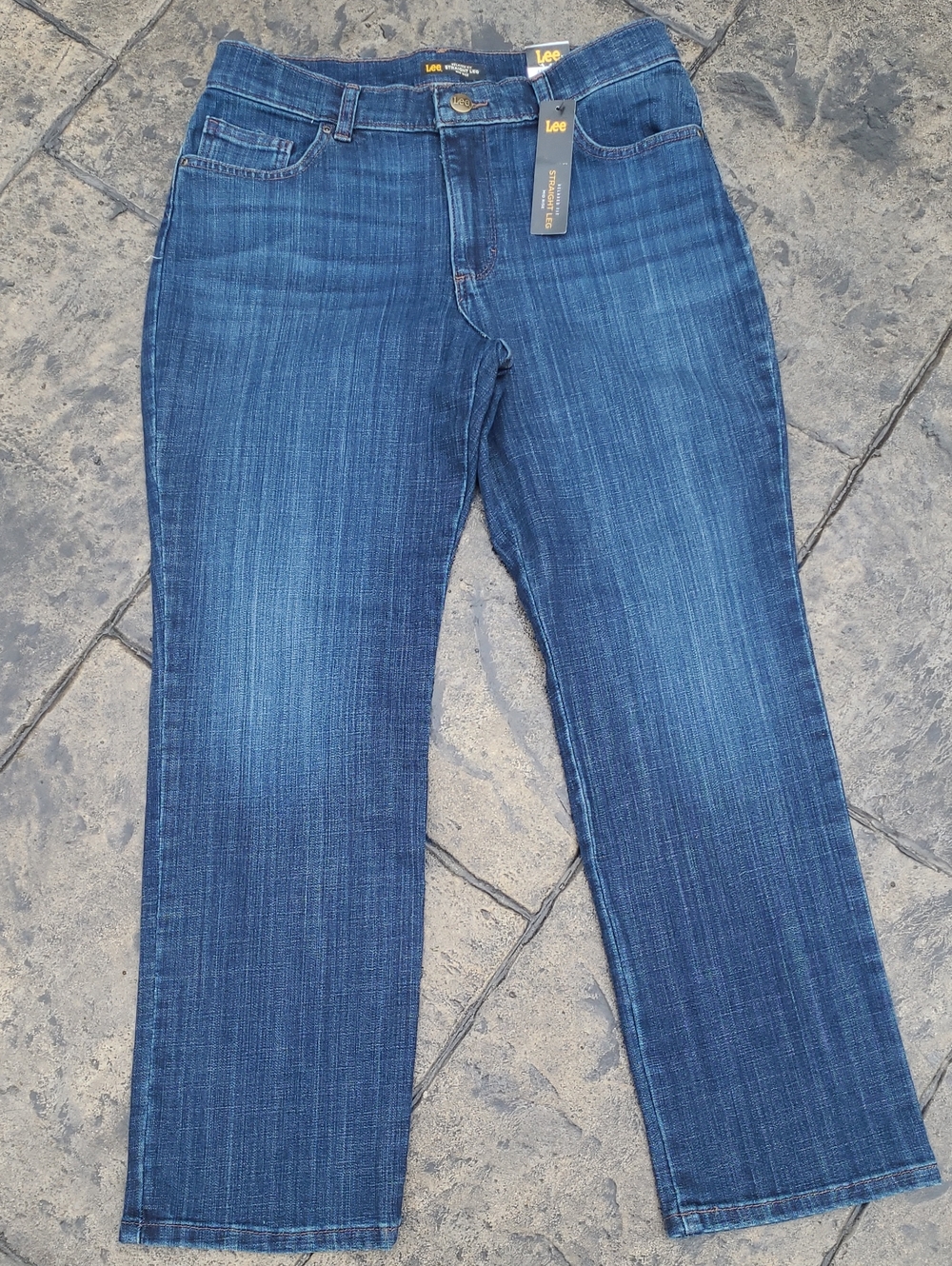 New! Lee Womens 12 Short Stretch Relaxed Fit Straight Leg Denim Blue Jeans